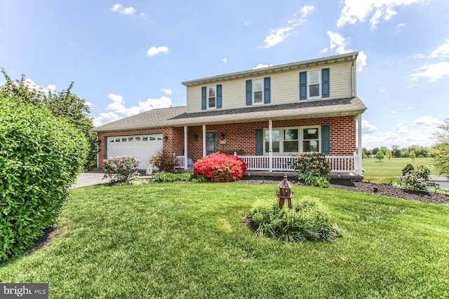 4 John Mar Ct, Mechanicsburg, PA 17055 - traditional-style home with a porch, an attached garage, a front lawn, brick siding, and cooling unit