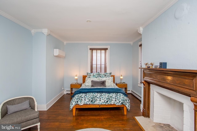 72 N Franklin St Unit A, Lambertville, NJ 08530 - bedroom featuring wood finished floors, crown molding, a wall mounted air conditioner, baseboards, and baseboard heating