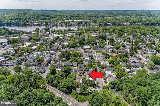 72 N Franklin St Unit A, Lambertville, NJ 08530 - aerial perspective of suburban area with a nearby body of water and a forest