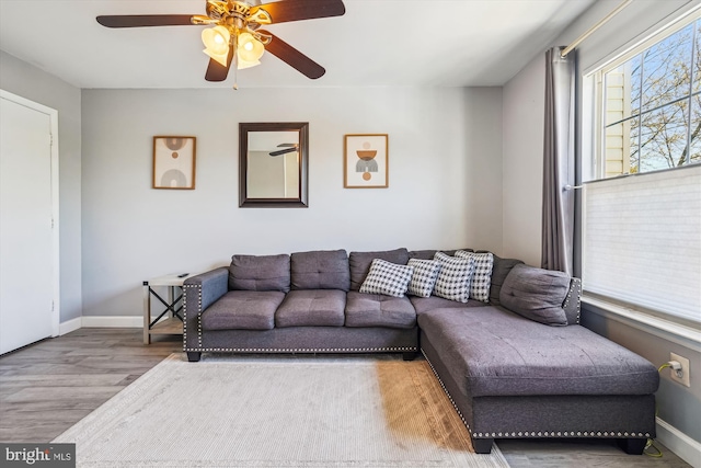 2557 Peter Jefferson Ln, Herndon, VA 20171 - living area with wood finished floors, ceiling fan, and baseboards