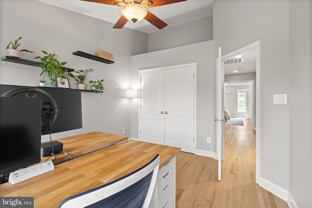 504 Hollingsworth Ter, Herndon, VA 20170 - home office featuring ceiling fan, light wood-type flooring, and baseboards