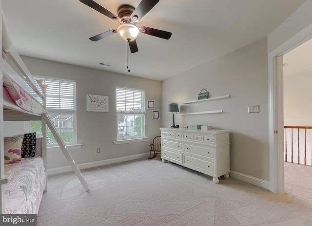 24655 Broad Creek Dr, Hollywood, MD 20636 - bedroom with light carpet, baseboards, and ceiling fan
