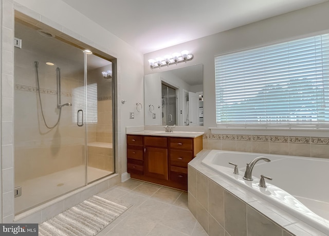 24655 Broad Creek Dr, Hollywood, MD 20636 - full bath with a garden tub, vanity, a shower stall, and tile patterned floors