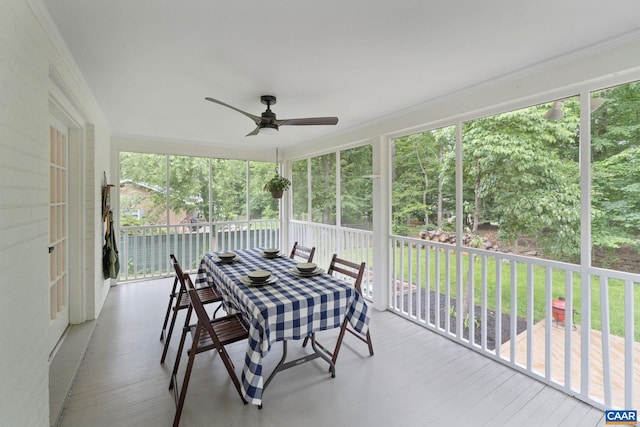 3500 Monacan Dr W, Charlottesville, VA 22901 - sunroom / solarium featuring a ceiling fan, outdoor dining space, and plenty of natural light