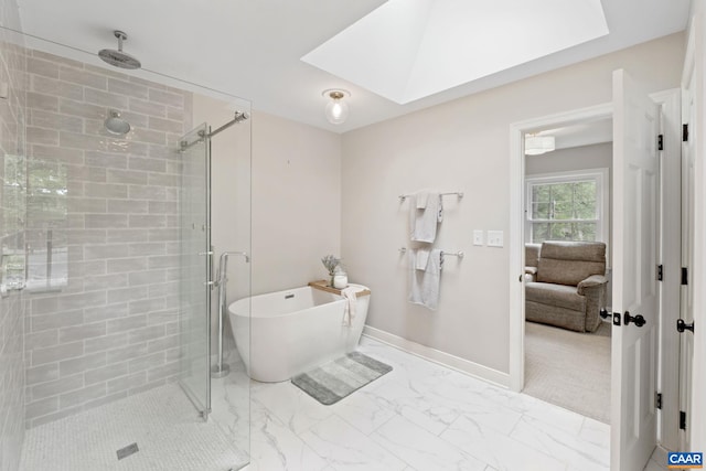3500 Monacan Dr W, Charlottesville, VA 22901 - bathroom with a shower stall, marble finish floors, a skylight, a freestanding tub, and connected bathroom