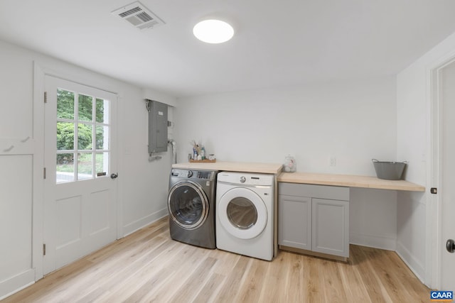 3500 Monacan Dr W, Charlottesville, VA 22901 - laundry area with electric panel, separate washer and dryer, cabinet space, light wood-type flooring, and baseboards