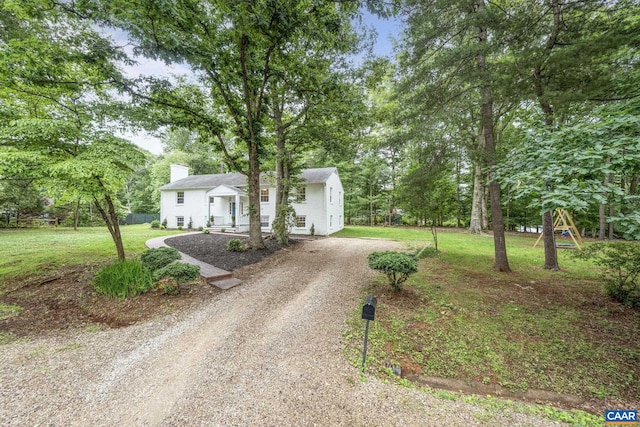 3500 Monacan Dr W, Charlottesville, VA 22901 - view of front of home with driveway, a chimney, and a front lawn