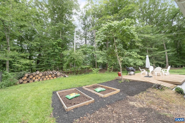 3500 Monacan Dr W, Charlottesville, VA 22901 - view of green lawn featuring a wooden deck and a garden