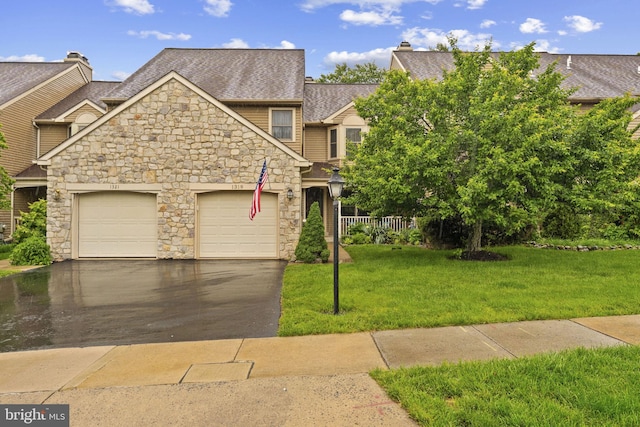 1319 Gwynedale Way, Lansdale, PA 19446 - view of front of house featuring stone siding, an attached garage, driveway, a front yard, and a shingled roof
