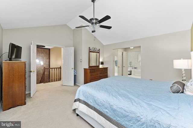 1319 Gwynedale Way, Lansdale, PA 19446 - bedroom with light colored carpet, baseboards, ensuite bathroom, ceiling fan, and high vaulted ceiling
