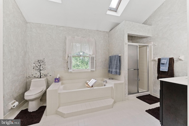 1319 Gwynedale Way, Lansdale, PA 19446 - full bathroom with a skylight, a garden tub, a shower stall, tile patterned floors, and vaulted ceiling