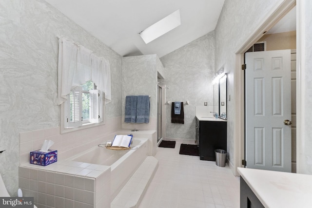 1319 Gwynedale Way, Lansdale, PA 19446 - bathroom featuring vanity, a skylight, a bath, a shower stall, and tile patterned floors