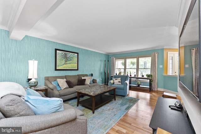 1319 Gwynedale Way, Lansdale, PA 19446 - living area with wallpapered walls, crown molding, wood finished floors, and baseboards