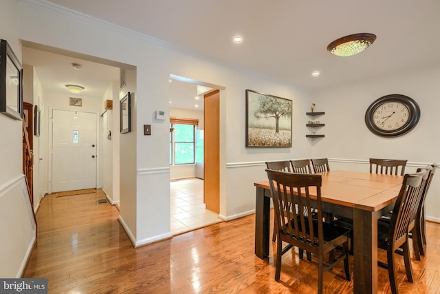 23 Faraday Dr, Lutherville Timonium, MD 21093 - dining area featuring crown molding, light wood finished floors, baseboards, and recessed lighting