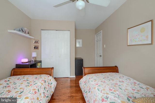 23 Faraday Dr, Lutherville Timonium, MD 21093 - bedroom with wood finished floors, a closet, and a ceiling fan