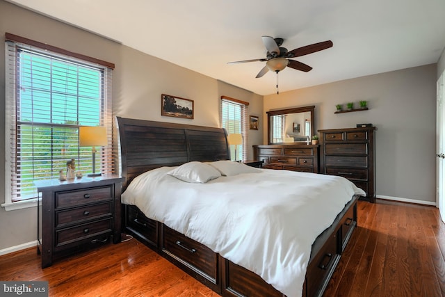 23 Faraday Dr, Lutherville Timonium, MD 21093 - bedroom featuring baseboards, dark wood-style flooring, and ceiling fan