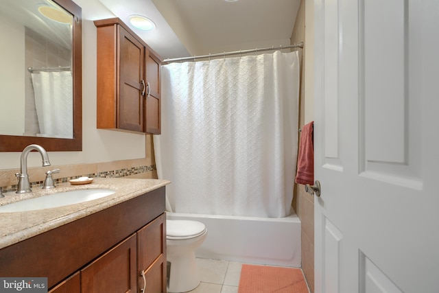 23 Faraday Dr, Lutherville Timonium, MD 21093 - full bathroom with vanity, toilet, shower / tub combo with curtain, and tile patterned floors