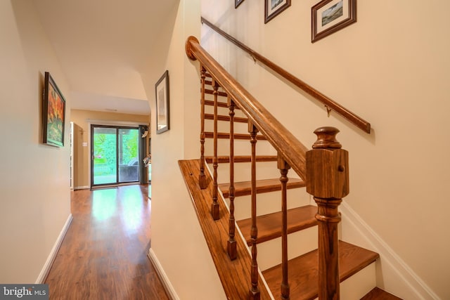 23 Faraday Dr, Lutherville Timonium, MD 21093 - staircase with wood finished floors and baseboards