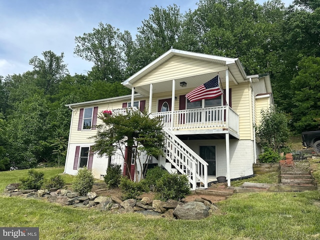 294 Mcdonalds Farm Rd, Linden, VA 22642 - view of front of home featuring stairway, covered porch, and a front lawn