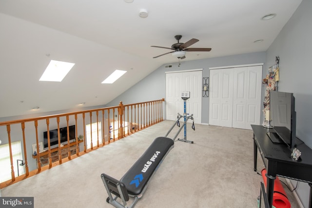 604 Remington Ct, Chalfont, PA 18914 - exercise area with ceiling fan, vaulted ceiling, and carpet