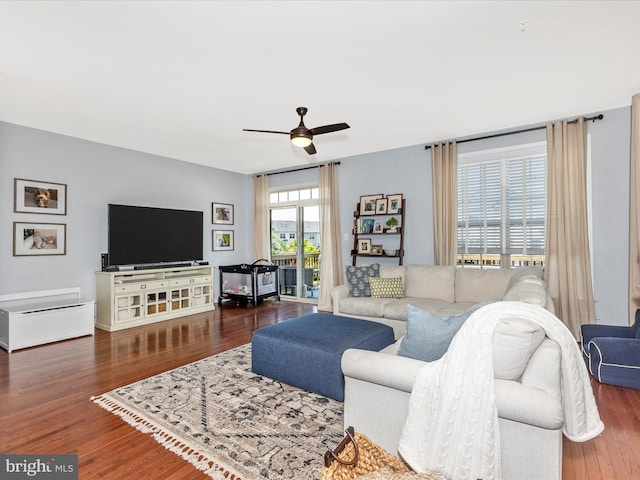 6540 Newton Dr, Frederick, MD 21703 - living area with a ceiling fan and wood-type flooring