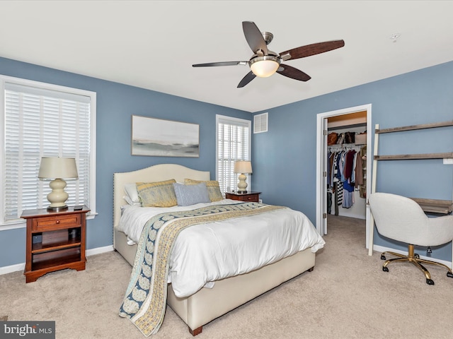 6540 Newton Dr, Frederick, MD 21703 - bedroom featuring carpet floors, a spacious closet, a closet, baseboards, and ceiling fan