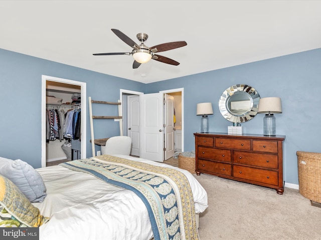 6540 Newton Dr, Frederick, MD 21703 - bedroom with carpet, baseboards, a spacious closet, a closet, and ceiling fan