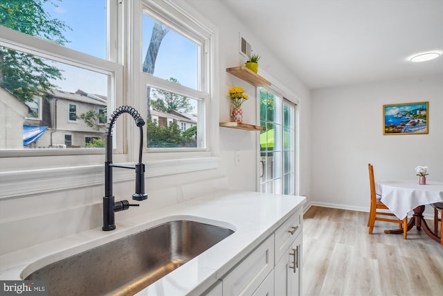 7 Supreme Ct Unit 23-4, Gaithersburg, MD 20878 - kitchen with a sink, light stone countertops, light wood finished floors, white cabinetry, and open shelves