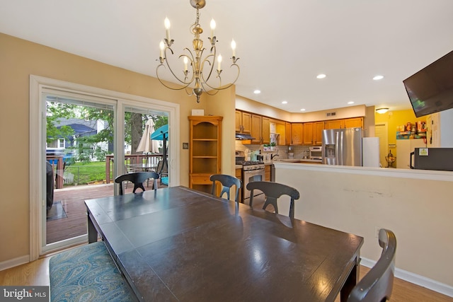 26 Juniper Ave, Somerdale, NJ 08083 - dining space featuring a chandelier, light wood-type flooring, baseboards, and recessed lighting