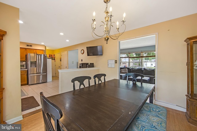 26 Juniper Ave, Somerdale, NJ 08083 - dining space featuring a chandelier, light wood-style floors, recessed lighting, and baseboards