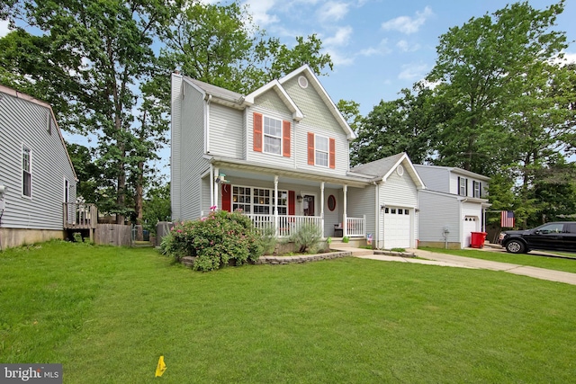 26 Juniper Ave, Somerdale, NJ 08083 - traditional home with covered porch, a chimney, a garage, concrete driveway, and a front yard