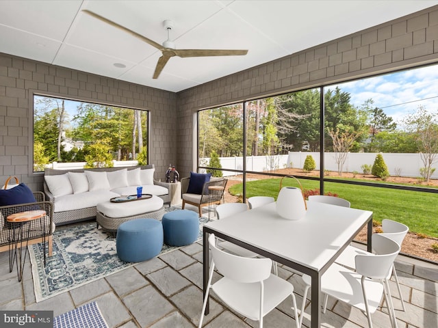 137 Cornwall Rd, Rehoboth Beach, DE 19971 - sunroom with a ceiling fan, an outdoor hangout area, and outdoor dining area