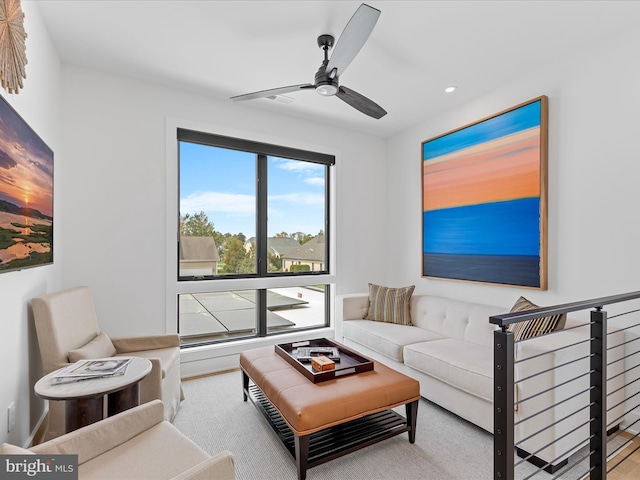 137 Cornwall Rd, Rehoboth Beach, DE 19971 - living room featuring a ceiling fan and recessed lighting