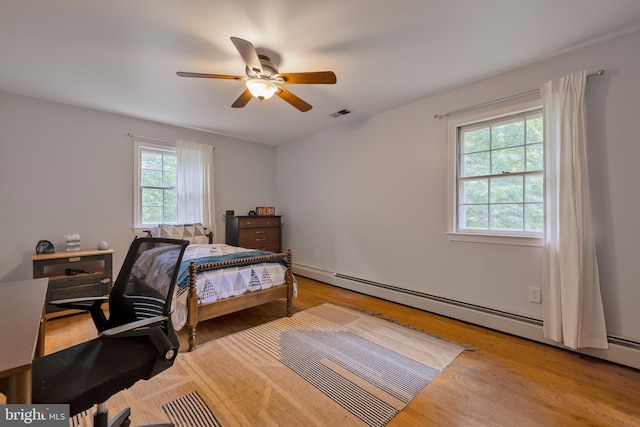 20720 Warfield Ct, Gaithersburg, MD 20882 - bedroom with wood finished floors, ceiling fan, a baseboard radiator, and a desk