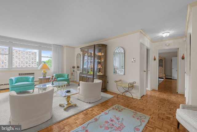 1301 N Harrison St Unit 708, Wilmington, DE 19806 - living area featuring ornamental molding and a baseboard heating unit