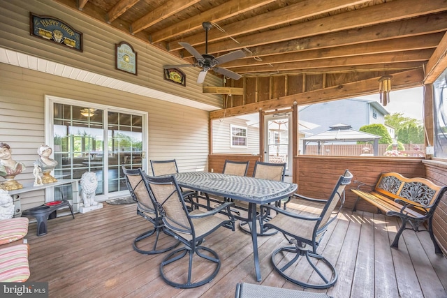 31 Bently Dr, Sewell, NJ 08080 - wooden terrace featuring ceiling fan, outdoor dining space, and a gazebo
