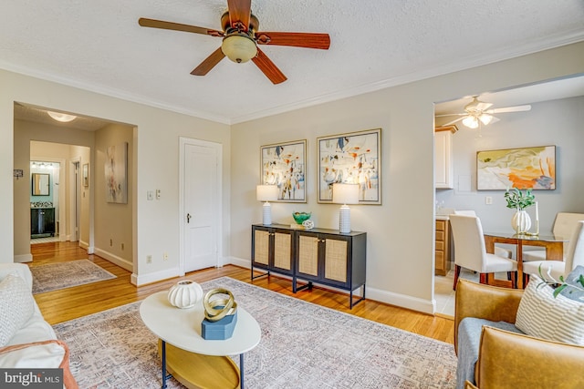 715 S Washington St Unit A-13, Alexandria, VA 22314 - living room featuring ceiling fan, light wood-type flooring, baseboards, and ornamental molding