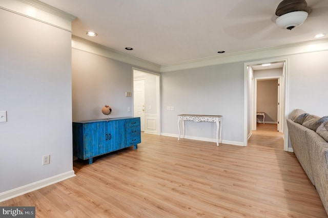 8060 Stonewall Brigade Ct Unit 101, Manassas, VA 20109 - unfurnished living room featuring ornamental molding, light wood-style floors, recessed lighting, and baseboards