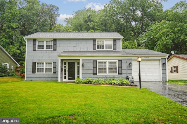 12804 Brunswick Ln, Bowie, MD 20715 - traditional-style home featuring driveway, an attached garage, a front lawn, and a shingled roof