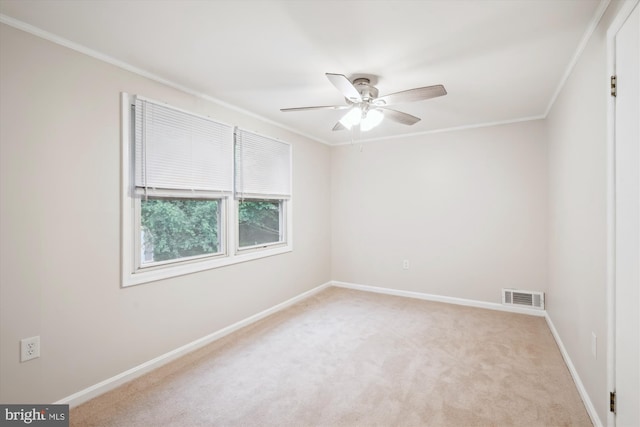 12804 Brunswick Ln, Bowie, MD 20715 - unfurnished room featuring ornamental molding, light colored carpet, ceiling fan, and baseboards