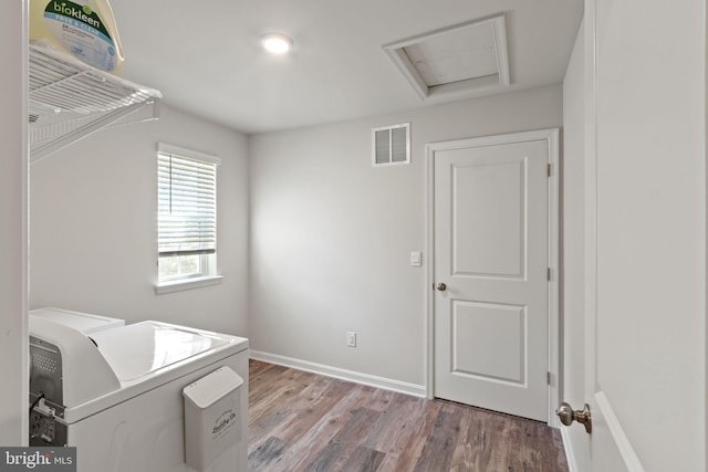 251 Rock Raymond Dr, Stafford, VA 22554 - washroom with washer and clothes dryer, light wood-type flooring, baseboards, and attic access