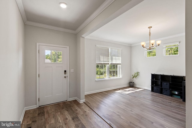 251 Rock Raymond Dr, Stafford, VA 22554 - foyer featuring a chandelier, wood finished floors, ornamental molding, and baseboards