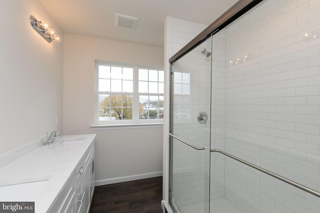 404 E 7th Ave Lot 3, Conshohocken, PA 19428 - full bath with a shower stall, wood finished floors, baseboards, and double vanity