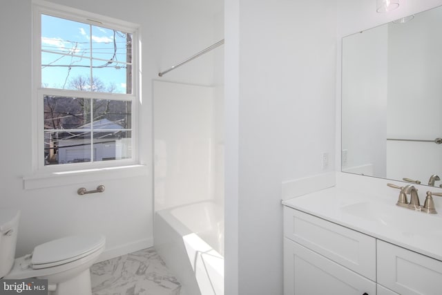 404 E 7th Ave Lot 3, Conshohocken, PA 19428 - full bathroom featuring toilet, vanity, marble look tile flooring,  shower combination, and baseboards