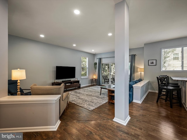 21526 Golden Autumn Pl, Broadlands, VA 20148 - living room featuring dark wood-type flooring and recessed lighting