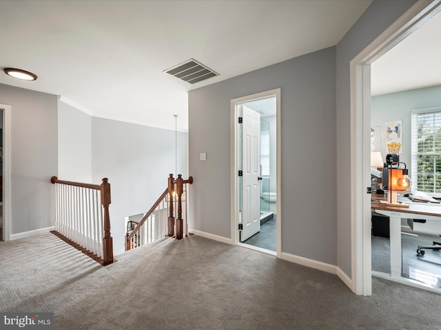 21526 Golden Autumn Pl, Broadlands, VA 20148 - corridor with an upstairs landing, carpet, and an office area