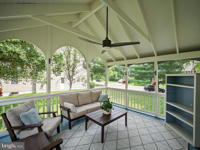 21526 Golden Autumn Pl, Broadlands, VA 20148 - sunroom / solarium with ceiling fan and outdoor lounge area