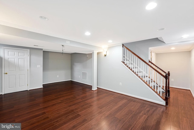 3414 Tyburn Tree Ct, Herndon, VA 20171 - finished basement with stairway, wood finished floors, baseboards, and recessed lighting