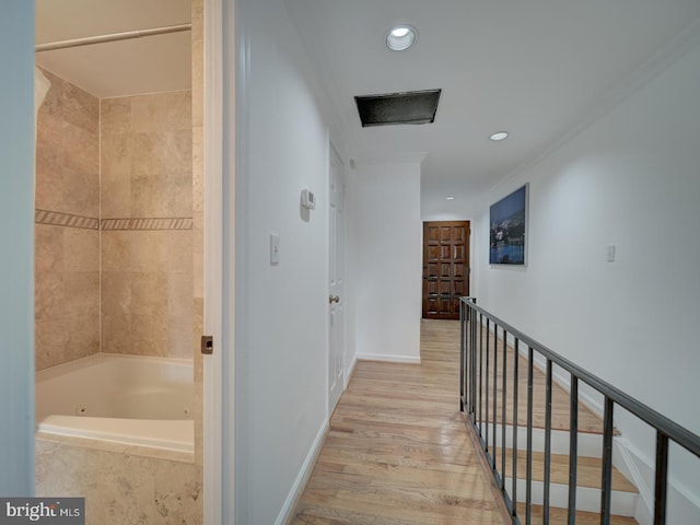 1715 15th St NW Unit 23, Washington, DC 20009 - hall with an upstairs landing, recessed lighting, wood finished floors, and baseboards