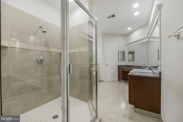 1496 Evans Farm Dr, Mclean, VA 22101 - full bath featuring vanity, a shower stall, tile patterned floors, and recessed lighting